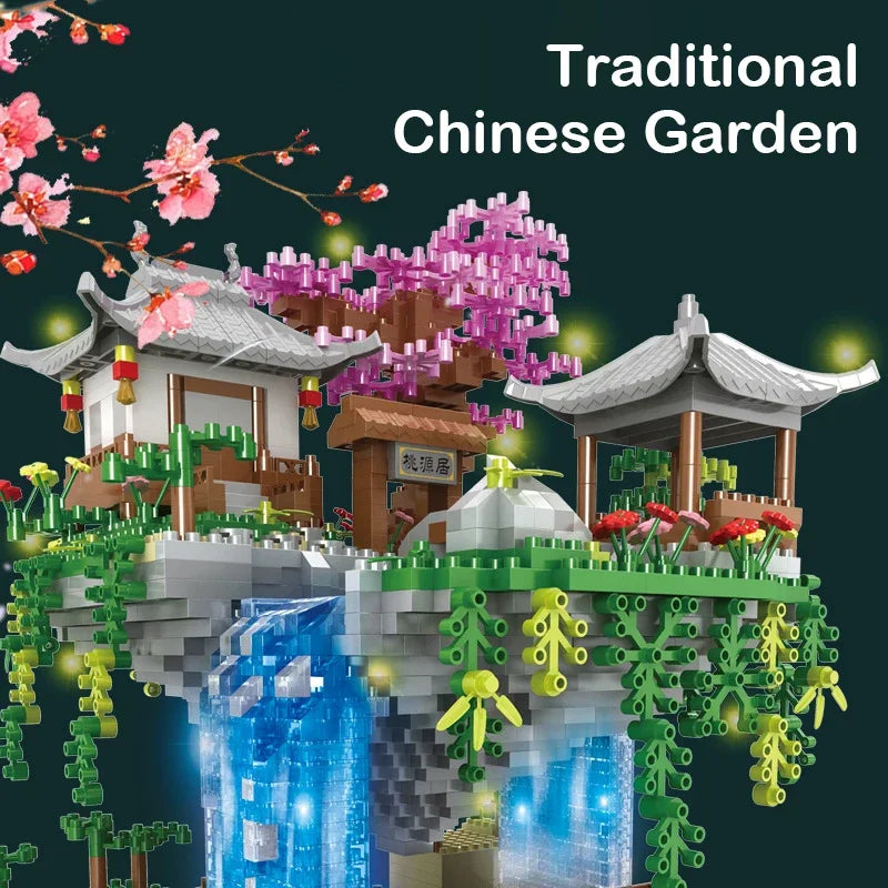 maison dans les arbres Mini bloc de diamant particules fleur de pêcher piscine traditionnelle