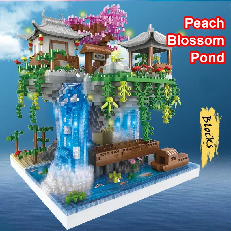 maison dans les arbres Mini bloc de diamant particules fleur de pêcher piscine traditionnelle