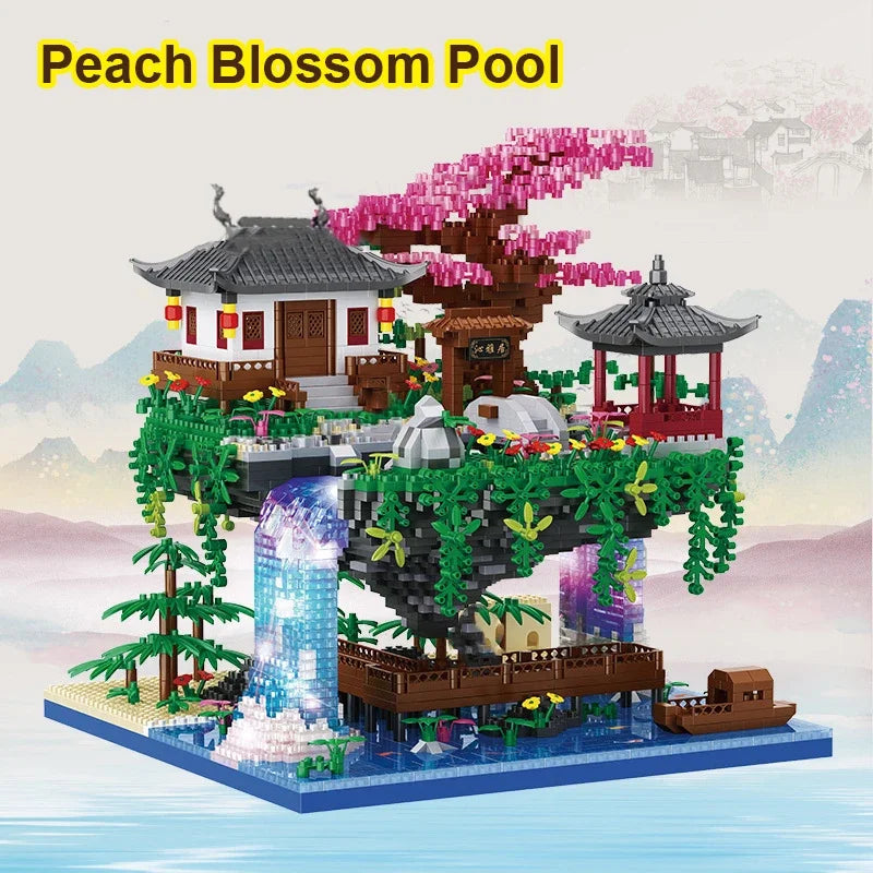 maison dans les arbres Mini bloc de diamant particules fleur de pêcher piscine traditionnelle