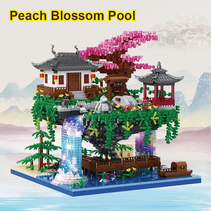 maison dans les arbres Mini bloc de diamant particules fleur de pêcher piscine traditionnelle