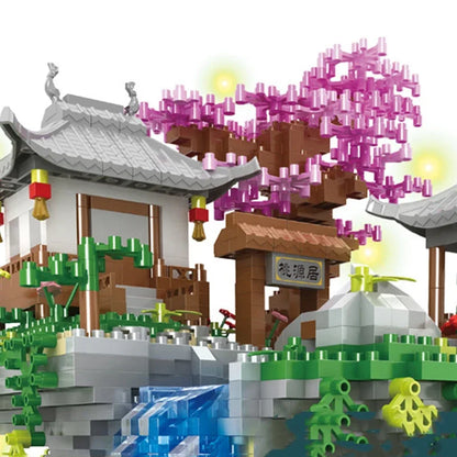 maison dans les arbres Mini bloc de diamant particules fleur de pêcher piscine traditionnelle