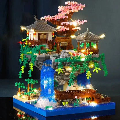maison dans les arbres Mini bloc de diamant particules fleur de pêcher piscine traditionnelle
