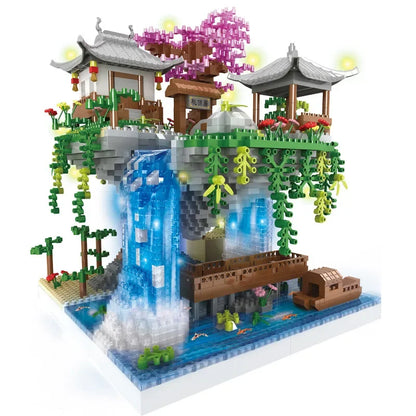 maison dans les arbres Mini bloc de diamant particules fleur de pêcher piscine traditionnelle