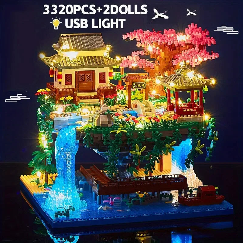 maison dans les arbres Mini bloc de diamant particules fleur de pêcher piscine traditionnelle