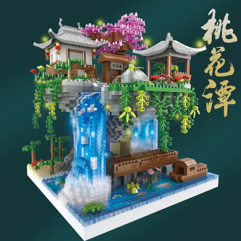 maison dans les arbres Mini bloc de diamant particules fleur de pêcher piscine traditionnelle